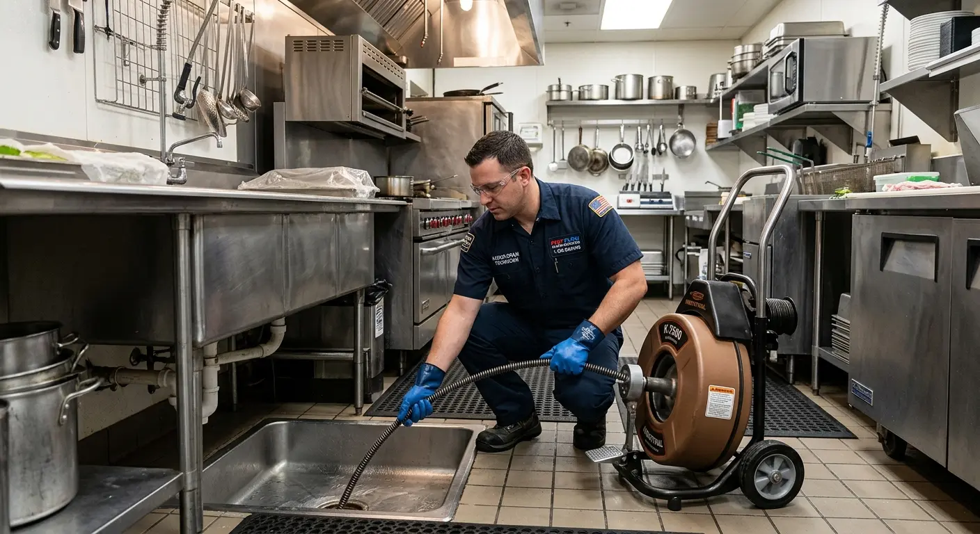 Commercial drain cleaning service in a restaurant kitchen in Winter Springs